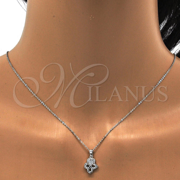 Juego de Arete y Dije de Adulto 10.174.0182 Plata Rodinada, Diseño de Corazón y Gota, con Micro Pave Blanca, Pulido, Rodinado