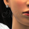 Juego de Arete y Dije de Adulto 10.174.0182 Plata Rodinada, Diseño de Corazón y Gota, con Micro Pave Blanca, Pulido, Rodinado