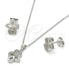 Juego de Arete y Dije de Adulto 10.174.0182 Plata Rodinada, Diseño de Corazón y Gota, con Micro Pave Blanca, Pulido, Rodinado