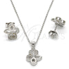 Juego de Arete y Dije de Adulto 10.174.0182 Plata Rodinada, Diseño de Corazón y Gota, con Micro Pave Blanca, Pulido, Rodinado