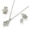 Juego de Arete y Dije de Adulto 10.174.0182 Plata Rodinada, Diseño de Corazón y Gota, con Micro Pave Blanca, Pulido, Rodinado