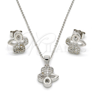 Juego de Arete y Dije de Adulto 10.174.0182 Plata Rodinada, Diseño de Corazón y Gota, con Micro Pave Blanca, Pulido, Rodinado