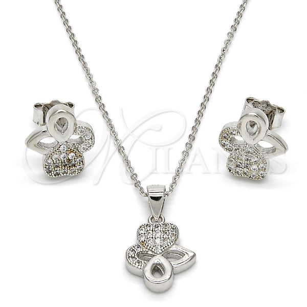 Juego de Arete y Dije de Adulto 10.174.0182 Plata Rodinada, Diseño de Corazón y Gota, con Micro Pave Blanca, Pulido, Rodinado