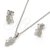 Juego de Arete y Dije de Adulto 10.174.0191 Plata Rodinada, Diseño de Mariposa, con Micro Pave Blanca, Pulido, Rodinado