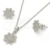Juego de Arete y Dije de Adulto 10.174.0208 Plata Rodinada, Diseño de Flor, con Micro Pave Blanca, Pulido, Rodinado
