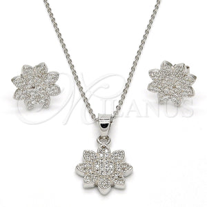 Juego de Arete y Dije de Adulto 10.174.0208 Plata Rodinada, Diseño de Flor, con Micro Pave Blanca, Pulido, Rodinado