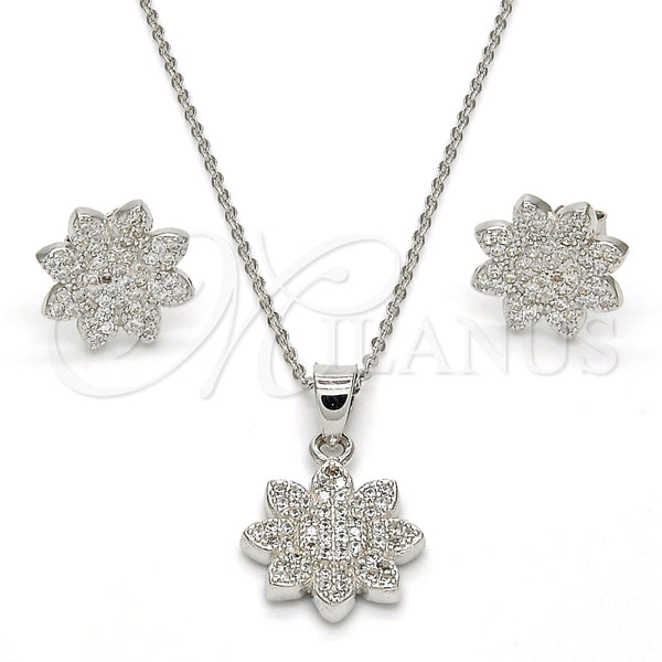Juego de Arete y Dije de Adulto 10.174.0208 Plata Rodinada, Diseño de Flor, con Micro Pave Blanca, Pulido, Rodinado