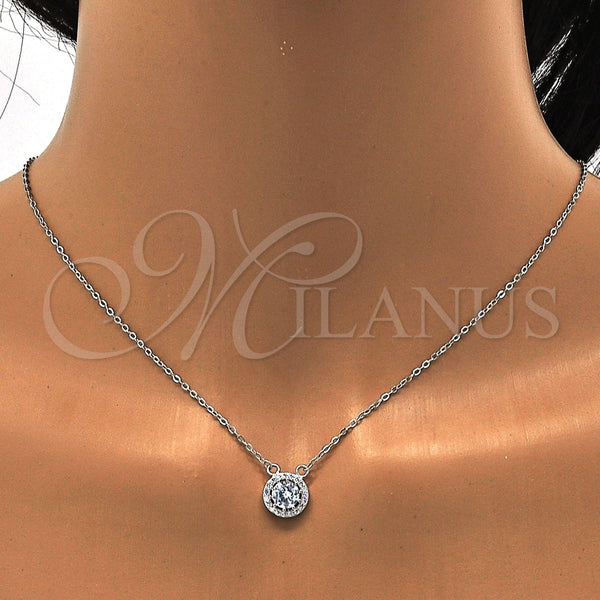 Juego de Arete y Dije de Adulto 10.186.0003 Plata Rodinada, con Zirconia Cubica Blanca, Pulido, Rodinado