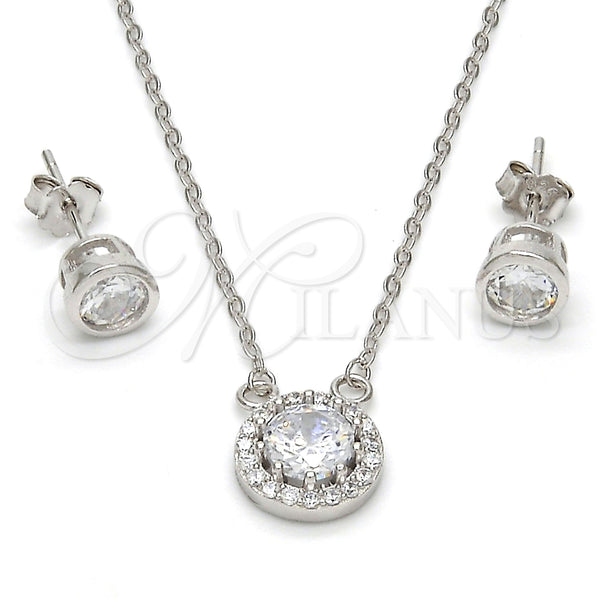 Juego de Arete y Dije de Adulto 10.186.0003 Plata Rodinada, con Zirconia Cubica Blanca, Pulido, Rodinado