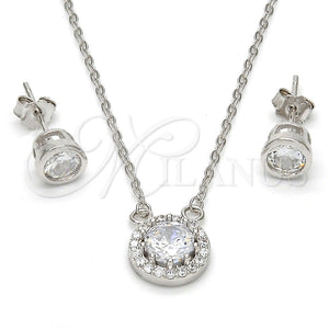 Juego de Arete y Dije de Adulto 10.186.0003 Plata Rodinada, con Zirconia Cubica Blanca, Pulido, Rodinado