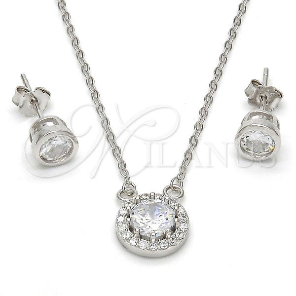Juego de Arete y Dije de Adulto 10.186.0003 Plata Rodinada, con Blanca Zirconia Cubica, Pulido, Rodinado