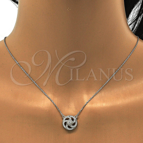 Juego de Arete y Dije de Adulto 10.186.0010 Plata Rodinada, con Micro Pave Blanca y Cristal Blanca, Pulido, Rodinado
