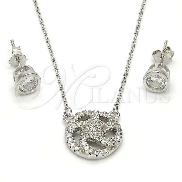 Juego de Arete y Dije de Adulto 10.186.0010 Plata Rodinada, con Micro Pave Blanca y Cristal Blanca, Pulido, Rodinado