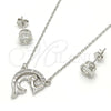 Juego de Arete y Dije de Adulto 10.186.0012 Plata Rodinada, Diseño de Delfín, con Zirconia Cubica Blanca, Pulido, Rodinado