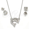 Juego de Arete y Dije de Adulto 10.186.0012 Plata Rodinada, Diseño de Delfín, con Zirconia Cubica Blanca, Pulido, Rodinado