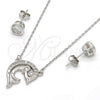 Juego de Arete y Dije de Adulto 10.186.0012 Plata Rodinada, Diseño de Delfín, con Zirconia Cubica Blanca, Pulido, Rodinado