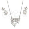 Juego de Arete y Dije de Adulto 10.186.0012 Plata Rodinada, Diseño de Delfín, con Zirconia Cubica Blanca, Pulido, Rodinado