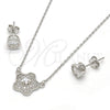 Juego de Arete y Dije de Adulto 10.186.0013 Plata Rodinada, Diseño de Flor, con Micro Pave Blanca y Zirconia Cubica Blanca, Pulido, Rodinado