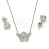 Juego de Arete y Dije de Adulto 10.186.0013 Plata Rodinada, Diseño de Flor, con Micro Pave Blanca y Zirconia Cubica Blanca, Pulido, Rodinado