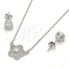 Juego de Arete y Dije de Adulto 10.186.0013 Plata Rodinada, Diseño de Flor, con Micro Pave Blanca y Zirconia Cubica Blanca, Pulido, Rodinado