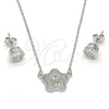 Juego de Arete y Dije de Adulto 10.186.0013 Plata Rodinada, Diseño de Flor, con Micro Pave Blanca y Zirconia Cubica Blanca, Pulido, Rodinado