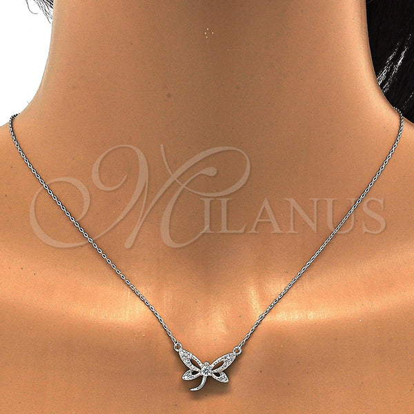 Juego de Arete y Dije de Adulto 10.186.0015 Plata Rodinada, Diseño de Mariposa, con Blanca Zirconia Cubica and Blanca Micro Pave, Pulido, Rodinado