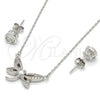 Juego de Arete y Dije de Adulto 10.186.0015 Plata Rodinada, Diseño de Mariposa, con Zirconia Cubica Blanca y Micro Pave Blanca, Pulido, Rodinado