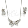 Juego de Arete y Dije de Adulto 10.186.0015 Plata Rodinada, Diseño de Mariposa, con Zirconia Cubica Blanca y Micro Pave Blanca, Pulido, Rodinado