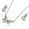 Juego de Arete y Dije de Adulto 10.186.0015 Plata Rodinada, Diseño de Mariposa, con Zirconia Cubica Blanca y Micro Pave Blanca, Pulido, Rodinado