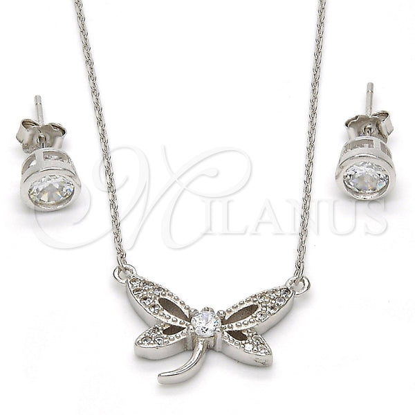 Juego de Arete y Dije de Adulto 10.186.0015 Plata Rodinada, Diseño de Mariposa, con Blanca Zirconia Cubica and Blanca Micro Pave, Pulido, Rodinado