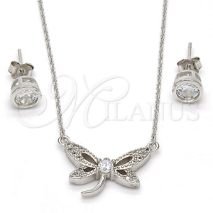 Juego de Arete y Dije de Adulto 10.186.0015 Plata Rodinada, Diseño de Mariposa, con Blanca Zirconia Cubica and Blanca Micro Pave, Pulido, Rodinado