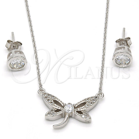 Juego de Arete y Dije de Adulto 10.186.0015 Plata Rodinada, Diseño de Mariposa, con Zirconia Cubica Blanca y Micro Pave Blanca, Pulido, Rodinado