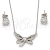 Juego de Arete y Dije de Adulto 10.186.0015 Plata Rodinada, Diseño de Mariposa, con Zirconia Cubica Blanca y Micro Pave Blanca, Pulido, Rodinado