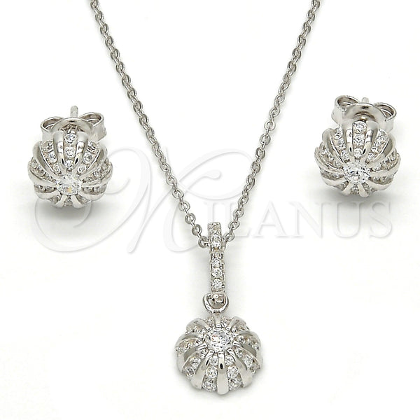 Juego de Arete y Dije de Adulto 10.275.0008 Plata Rodinada, con Micro Pave Blanca y Cristal Blanca, Pulido, Rodinado