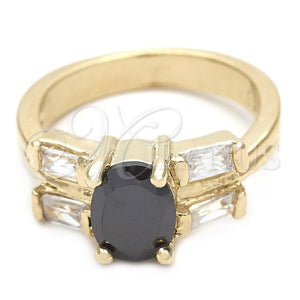 Anillo Elegante 5.166.008.2.06 Oro Laminado, Diseño de Baguette, con Negro and Blanca Zirconia Cubica, Pulido, Tono Dorado (Size 6)