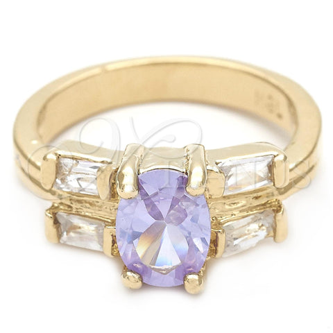 Anillo Elegante 5.166.008.3.06 Oro Laminado, con Lavender and Blanca Zirconia Cubica, Pulido, Tono Dorado (Size 6)