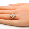 Anillo Multi Piedra 01.210.0012.07 Oro Laminado, Diseño de Flor, con Blanca Zirconia Cubica, Pulido, Tono Dorado (Size 7)