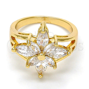 Anillo Multi Piedra 01.210.0012.07 Oro Laminado, Diseño de Flor, con Blanca Zirconia Cubica, Pulido, Tono Dorado (Size 7)