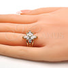 Anillo Multi Piedra 01.210.0012.08 Oro Laminado, Diseño de Flor, con Blanca Zirconia Cubica, Pulido, Tono Dorado (Size 8)