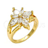Anillo Multi Piedra 01.210.0012.08 Oro Laminado, Diseño de Flor, con Blanca Zirconia Cubica, Pulido, Tono Dorado (Size 8)