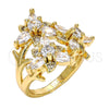 Anillo Multi Piedra 01.210.0016.09 Oro Laminado, Diseño de Flor, con Blanca Zirconia Cubica, Pulido, Tono Dorado (Size 9)