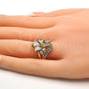 Anillo Multi Piedra 01.210.0023.07 Oro Laminado, Diseño de Gota, con Blanca Zirconia Cubica, Pulido, Tono Dorado (Size 7)