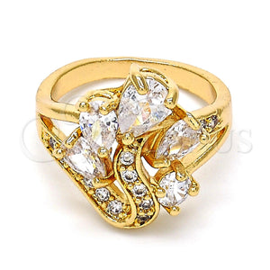 Anillo Multi Piedra 01.210.0023.07 Oro Laminado, Diseño de Gota, con Blanca Zirconia Cubica, Pulido, Tono Dorado (Size 7)