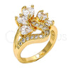 Anillo Multi Piedra 01.210.0023.09 Oro Laminado, Diseño de Gota, con Blanca Zirconia Cubica, Pulido, Tono Dorado (Size 9)