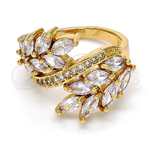 Anillo Multi Piedra 01.210.0034.09 Oro Laminado, Diseño de Oja, con Blanca Zirconia Cubica, Pulido, Tono Dorado (Size 9)