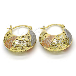 Argolla Pequeña 02.99.0034.25 Oro Laminado, Diseño de Oja, Pulido, Tres Tonos