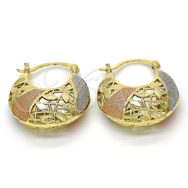 Argolla Pequeña 02.99.0034.25 Oro Laminado, Diseño de Oja, Pulido, Tres Tonos