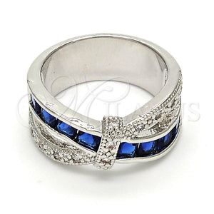 Anillo Multi Piedra 01.210.0045.5.09 Rodio Laminado, con Zirconia Cubica Zafiro Azul y Blanca, Pulido, Rodinado (Tamaño 9)