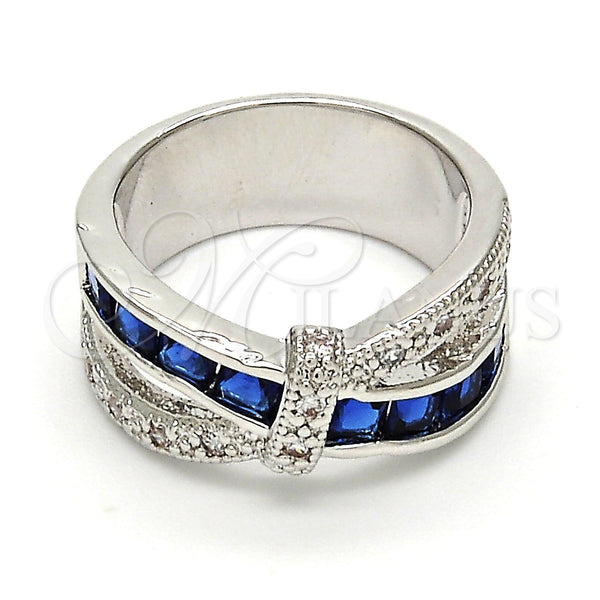 Anillo Multi Piedra 01.210.0045.5.09 Rodio Laminado, con Zirconia Cubica Zafiro Azul y Blanca, Pulido, Rodinado (Tamaño 9)