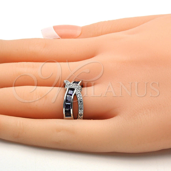 Anillo Multi Piedra 01.210.0045.7.09 Rodio Laminado, con Zirconia Cubica Amatista y Blanca, Pulido, Rodinado (Tamaño 9)